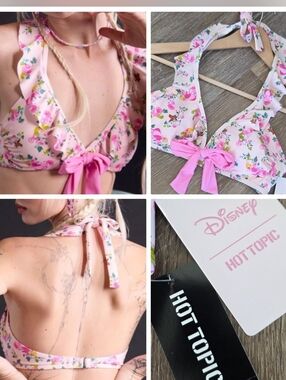Disney Sleeping Beauty Aurora Floral Halter Swim Bikini Top NWT Hot Topic Ruffle